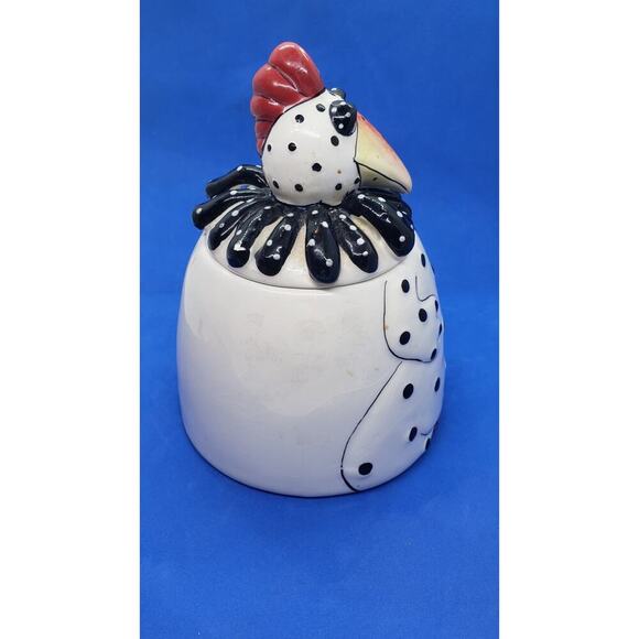 Lynda Corneille Blue Sky 2008 Polka Dot Chicken Jar Signed Ceramic Art Rooster - Picture 5 of 16